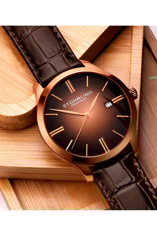 Montre à quartz en cuir - Marron et doré rose