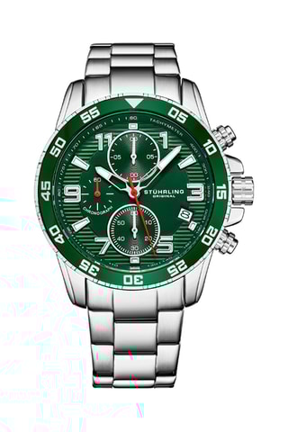 Montre à quartz en acier Monaco - Tachymètre et chronographe - Argenté et vert