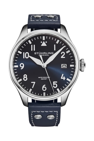 Montre à quartz en cuir - Bleu et argenté