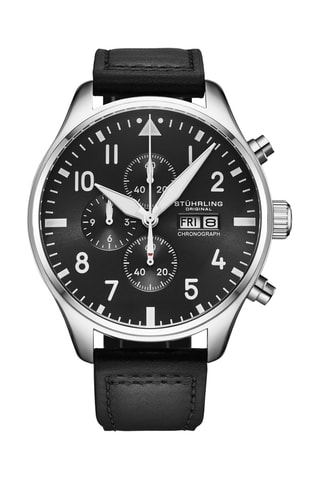 Montre à quartz en cuir - Chronographe - Noir et argenté