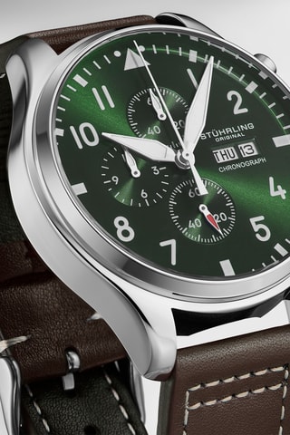 Montre à quartz en cuir - Chronographe - Marron et argenté