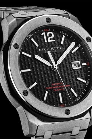 Montre automatique en acier Fortitude - Argenté et noir