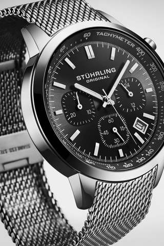 Montre à quartz en acier - Chronographe - Argenté et noir