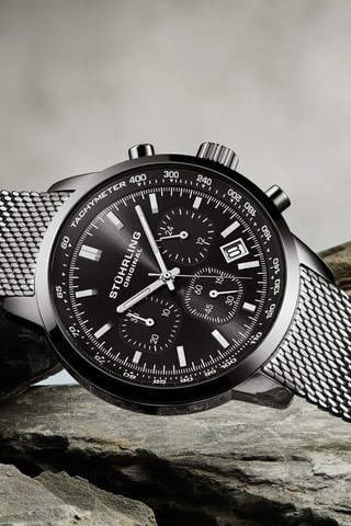 Montre à quartz en acier - Chronographe - Argenté et noir