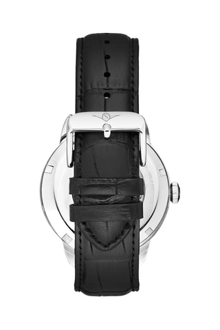 Leren Automatisch Skeletonhorloge - Zwart en Zilverkleurig