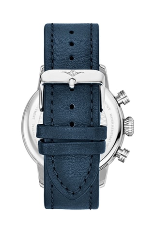 Montre à quartz en cuir - Tachymètre - Bleu marine et argenté