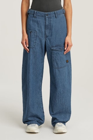 Jeans cargo a vita alta Belted - Indaco