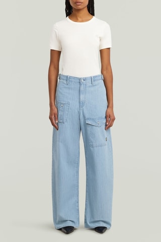 Jeans cargo a vita alta Belted - Blu