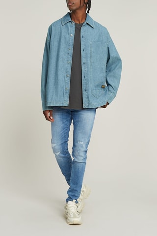 Camicia oversize in jeans di cotone bio Long Pocket Boxy - Blu
