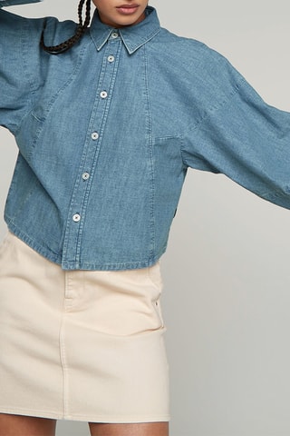 Camicia oversize in cotone bio Macro Balloon - Celeste