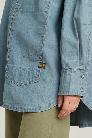 Camicia oversize in jeans di cotone bio Maxi Long Pocket - Blu