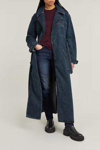 Trench loose in jeans Biker lungo - Indaco