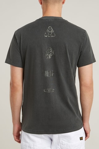 T-shirt regular in cotone bio Shipping Graphic Overdyed - Nero melange