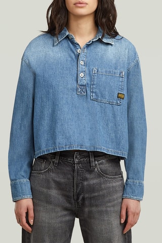 Blusa in jeans in cotone bio Boxy Day - Blu