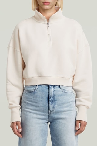 Felpa Cropped Half Zip - Beige