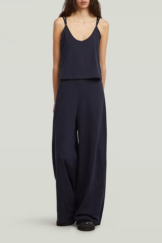 Tuta effetto trompe-l’œil regular in cotone bio Spaghetti Strap Loose  - Blu scuro