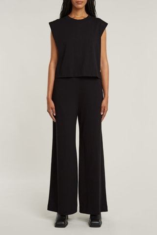 Top e pantaloni wide legs in cotone bio Double Layer - Nero