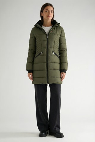 Piumino lungo con cappuccio Beeana - Kaki