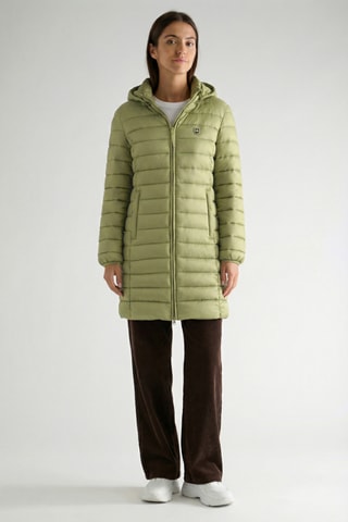 Piumino lungo con cappuccio Akitalana - Verde oliva