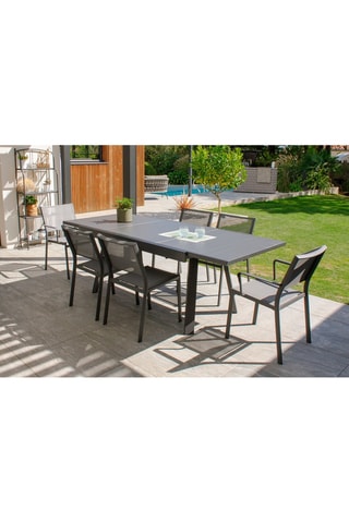 Conjunto de jardín Stockholm - 6 plazas - Asientos apilables - Mesa extensible