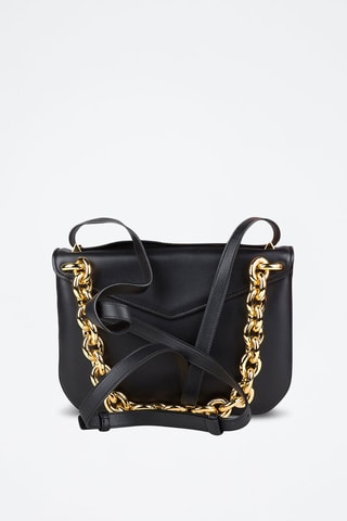 Mala de ombro de couro de vitelo Mount - Preto e dourado - Bottega Veneta