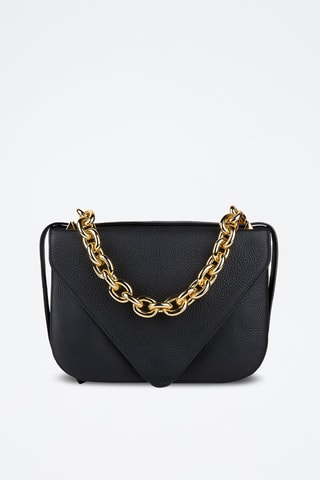 Mala de ombro de couro de vitelo Mount - Preto e dourado - Bottega Veneta