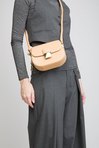 Mini mala a tiracolo de couro de vitelo Mini Desiree - Amêndoa e dourado - Bottega Veneta