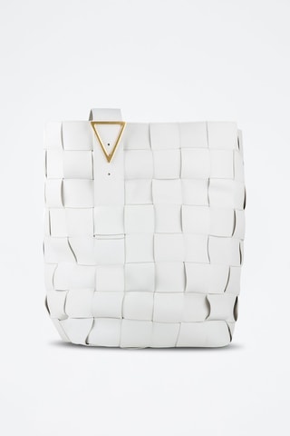 Mala bucket de couro de cordeiro Intreccio - Branco e dourado - Bottega Veneta
