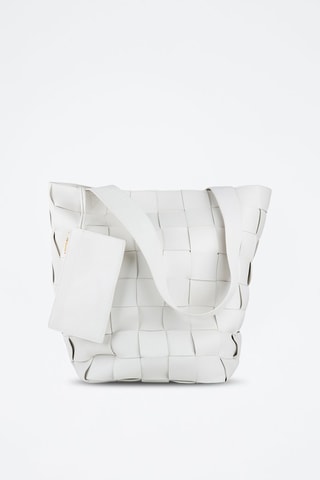 Mala bucket de couro de cordeiro Intreccio - Branco e dourado - Bottega Veneta