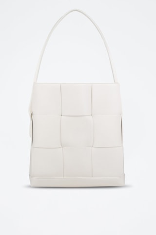Mala bucket em couro de vitelo -- Branco e prateado Intreccio - Bottega Veneta