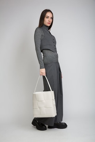 Mala bucket em couro de vitelo -- Branco e prateado Intreccio - Bottega Veneta