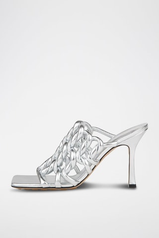 Mules de salto de couro Lamé - Prateado