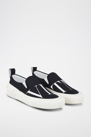 Slip-on com plataforma em couro - Preto