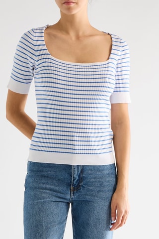 Top - Ecru et bleu cobalt