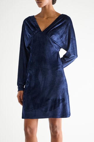 Robe droite en velours - Bleu marine