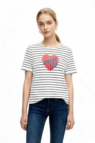 T-shirt - Ecru et bleu marine