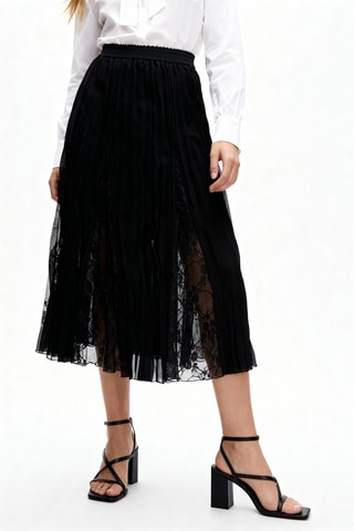Jupe midi en dentelle - Noir