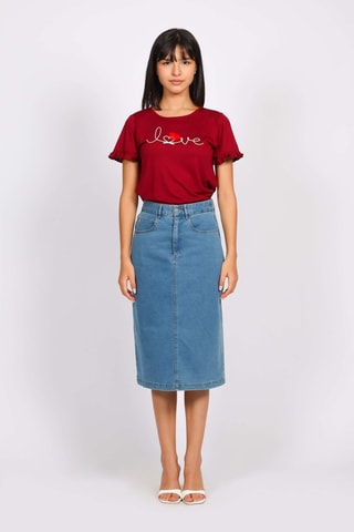 Jupe droite en jean taille haute - Bleu clair