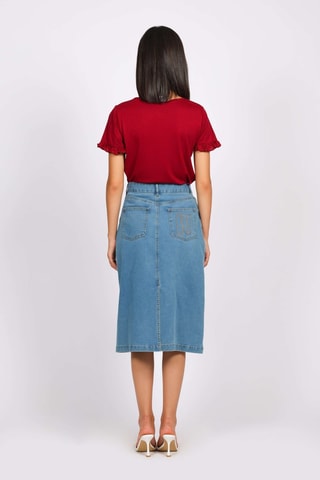 Jupe droite en jean taille haute - Bleu clair