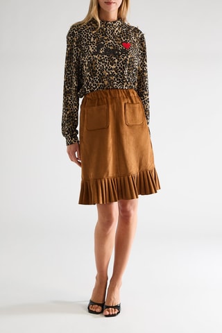 Jupe droite en velours taille haute - Camel