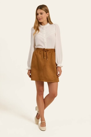 Jupe droite en velours - Marron clair