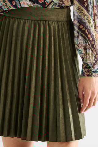 Jupe plissée en velours taille haute - Kaki