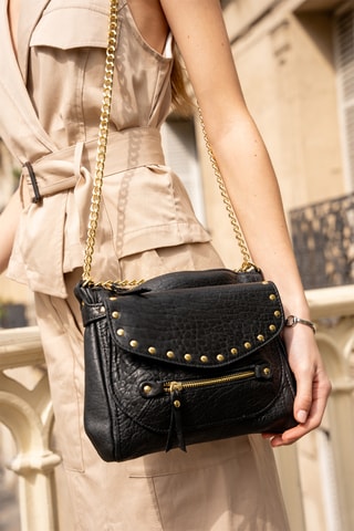 Sac bandoulière en cuir d'agneau Yasmine - Noir