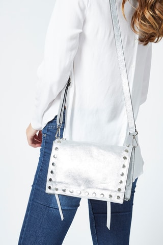 Sac bandoulière en cuir Iris - Argenté