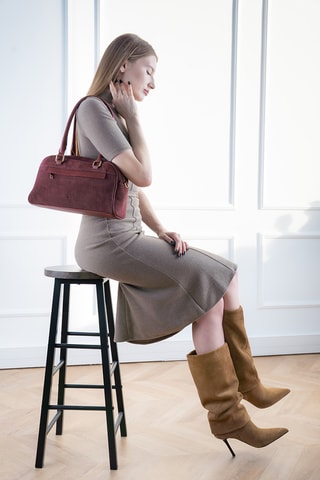 Sac porté épaule en nubuck Drew - Bordeaux