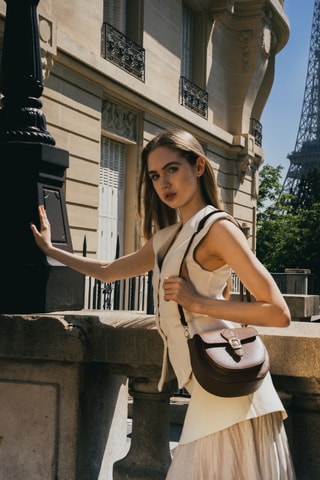 Sac bandoulière en cuir Polly  - Marron