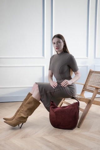 Sac porté épaule en nubuck Moss - Bordeaux