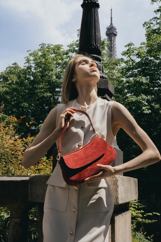 Sac porté épaule en nubuck Cyra  - Bordeaux