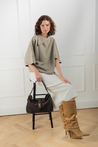 Sac porté épaule en nubuck Ella - Marron