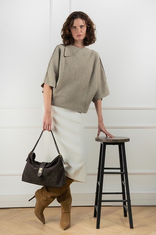 Sac porté épaule en nubuck Ella - Marron